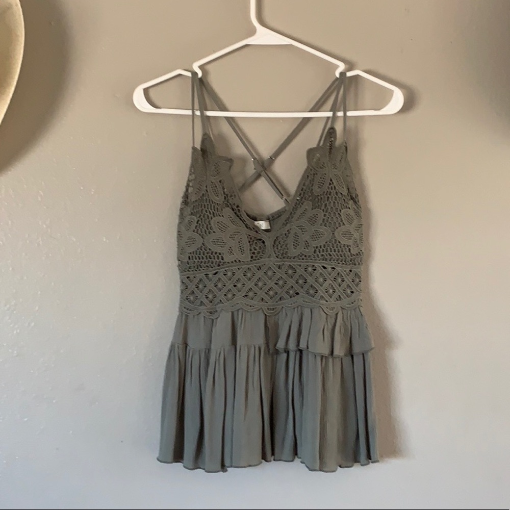 La Miel Lace Crochet Bralette Peplum Ruffle Top